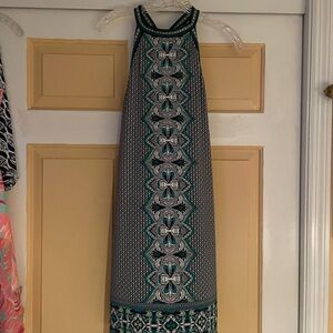 Max Studio Teal and Black Geometric Midi Dress